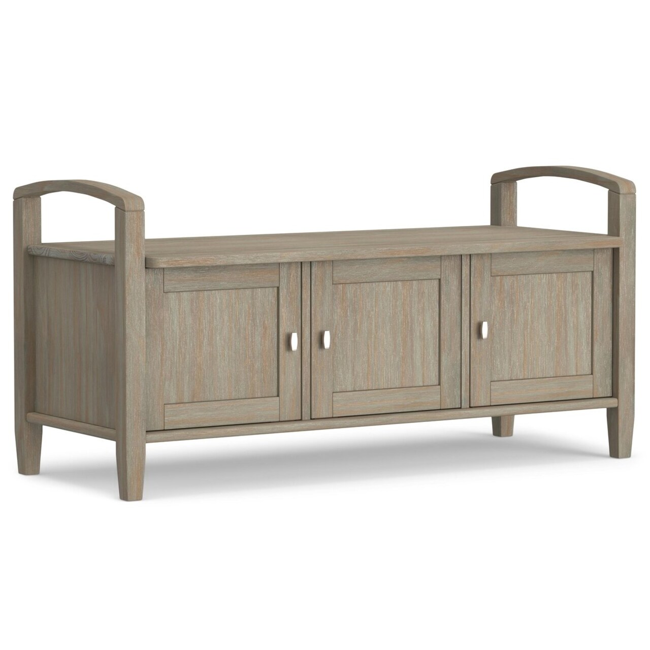 Simpli Home Warm Solid Wood 44"Entryway Storage Bench, 3 Doors Multifunctional